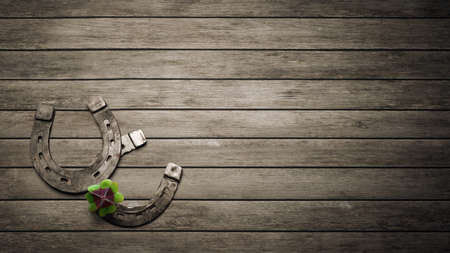 Horseshoe and concept of luck. St. Patricks Day card. 3d illustrationの写真素材