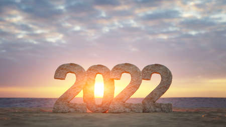 Creative design concept for the new year festival 2022. 3D illustrationの写真素材