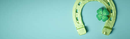 Horseshoe and concept of luck. St. Patricks Day card. 3d illustrationの写真素材