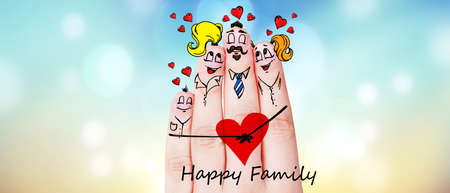 Painted happy fingers in love. Happy family conceptの写真素材