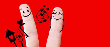 Concept of human emotions, love, relations and romantic holidays. 3d illustration.の写真素材