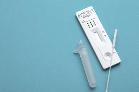 Covid rapid antigen nasal test. Self test at home or at corona test station.の写真素材