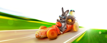 Easter composition with rabbit. Festive decoration. Happy Easter.の写真素材