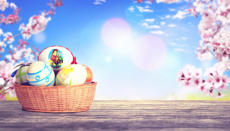Easter composition with eggs. Festive and decoration.