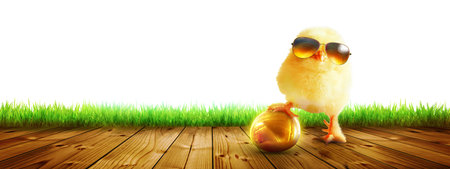 An Easter decoration with cool chicken. Easter holiday concept.