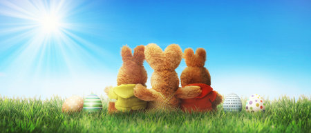 Easter composition with rabbit. Festive decoration. Happy Easter.