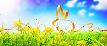 Easter composition with rabbit. Festive decoration. Happy Easter.
