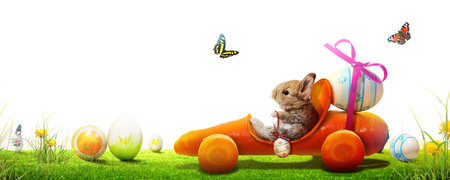 Easter composition with rabbit. Festive decoration. Happy Easter.