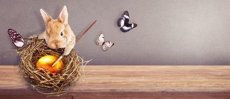 Easter composition with rabbit. Festive decoration. Happy Easter.