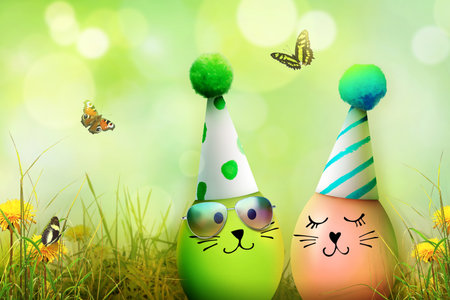 Easter composition with eggs. Festive decoration. Happy Easter.