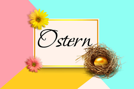 Easter composition with eggs. Festive decoration. Happy Easter.
