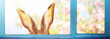 Easter composition with rabbit. Festive decoration. Happy Easter.