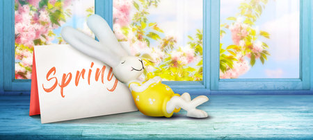 Easter composition with rabbit. Festive decoration. Happy Easter.