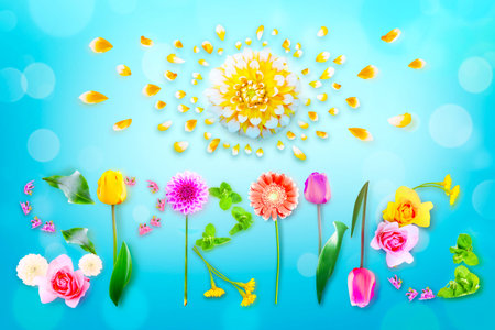 SPRING decorative inscription with letters. Creative spring concept.