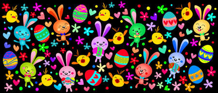 Easter composition with rabbit. Festive decoration. Happy Easter. 3d illustrationの写真素材