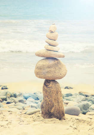 Concept of balance and harmony. Rocks on the coast of the Sea in nature.の写真素材