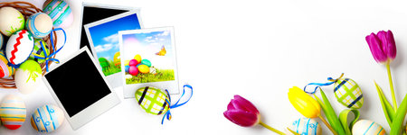 Easter composition with eggs. Festive decoration. Happy Easter.