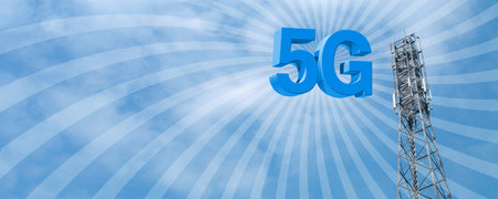 5G Fast speed wireless internet connection and technology concept. 3d illustration