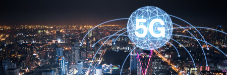 5G Fast speed wireless internet connection and technology concept. 3d illustrationの写真素材