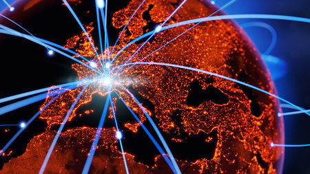 Global connection concept. Planet earth network sphere. 3d renderingの写真素材