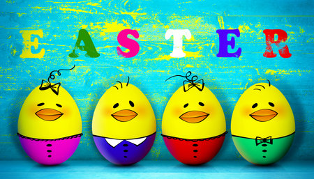An Easter decoration with Chicken. Easter holiday concept with cute chick.