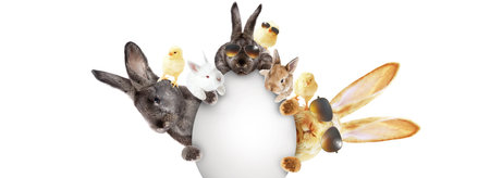 Easter composition with rabbit. Festive decoration. Happy Easter.