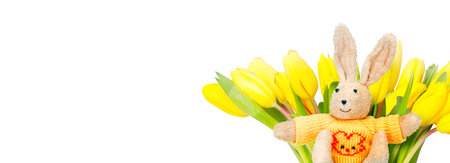 Easter composition with rabbit. Festive decoration. Happy Easter.の写真素材