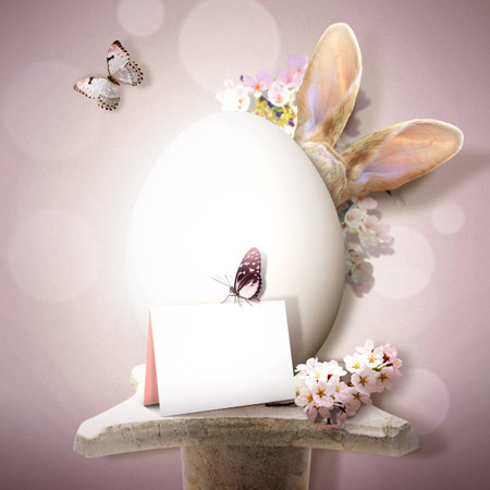 Easter composition with rabbit. Festive decoration. Happy Easter.