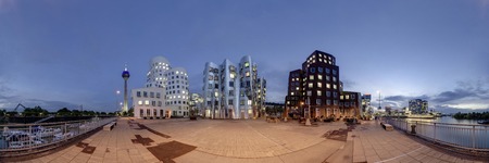Dusseldorf at dusk  360 degree panoramic composition の写真素材