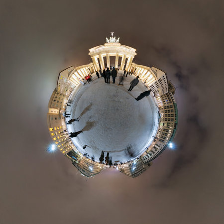 Brandenburg Gate and Pariser Platz in Berlin, Germany  Panorama is made late cloudy January evening ...
