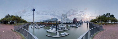Dusseldorf at dusk  360 degree panoramic composition の写真素材