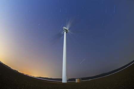 Star Trail and wind generator on Kronsberg in Hannover, Germany