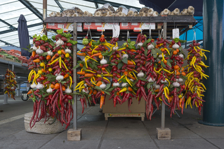 Mixed peppers on a market in Rovinjの写真素材