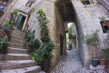 Trogir, Croatia - August 23, 2014: Street view in old town Trogirのeditorial素材