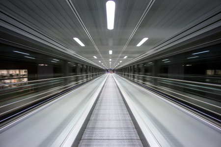 Moving walkway in motion blur and light on backgroundの写真素材