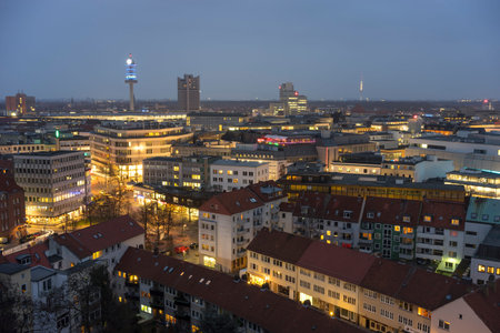 Aerial view of Hannover at evening. Lower Saxony. Germany.の写真素材