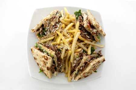 CLub sandwich with gyros under studio lights
