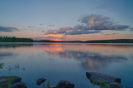 Sunset on a remote lakeの写真素材
