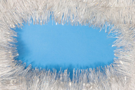 White Christmas Rain on a Blue Background. Festive Decoration, Decor from New Year's Rain....