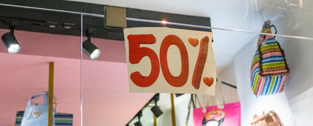 Big 50 Percent Discount on Store Window. Discount Tags Design Template.の写真素材