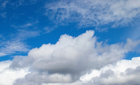 Close up of Clouds. Cloudscape, Blue Sky and White Clouds, Wide Panorama.