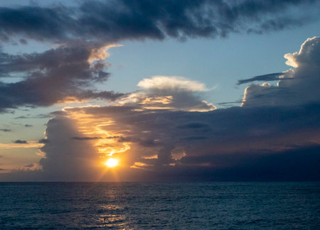 Dramatic Sky. The Coming Storm. Colorful Sunset. Breathtaking Sunset, Incredible Clouds.の写真素材
