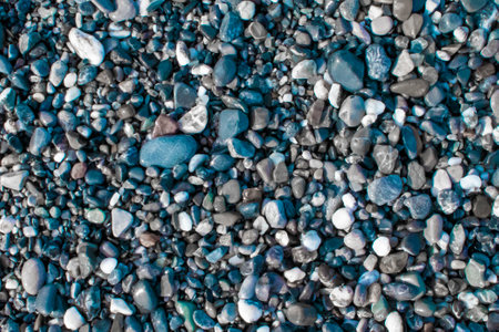 Pebble Stone Background. Trendy Colorful Background of Small Sea Stone Pebbles. Multicolored Abstract Beach Nature Pattern.の写真素材