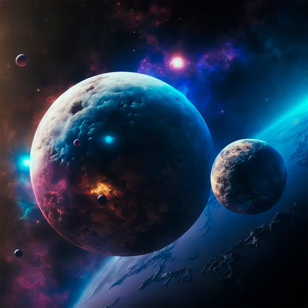 LargePlanets, a Galaxy of Shining Stars on the Surface of Outer Space. Stars, deep space, Cold. Big...