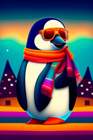Cute Winter Penguin. Cartoon Penguin Icon. Generative AI.の写真素材