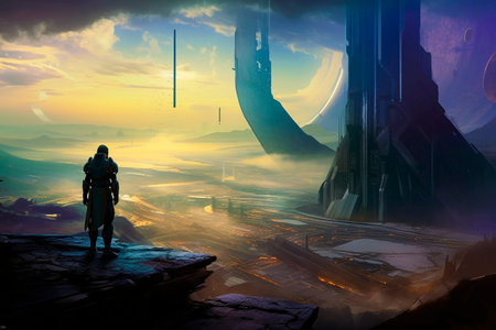 Scenery of Alien Planet in Deep Space. space landscape. Desert Landscape on the Surface of Another...