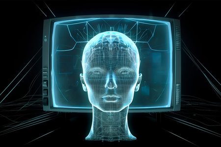 Minimal Abstract, Surreal Scene with TV Box and human Brain Models. Formation of the Brain Concept. The Influence of Television or the Role of the Media in Shaping Public Opinion. Generative AI.の写真素材