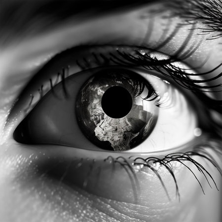 Great Big Eye. Planet Earth Inside the Pupil. AI Generated Art.の写真素材