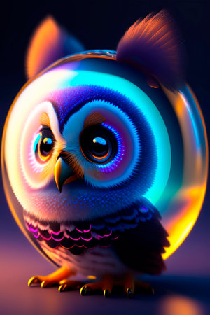 Charming Mythical Owl. Silent, Mysterious and Wise Bird of Prey Holding Lonely Eyes Wide Open, AI Generative Illustration.の素材