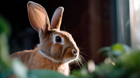 wild rabbit. Red Rabbit on Green Grass. Home Decorative Rabbit Outdoors. Little Bunny. Generative AI.の素材